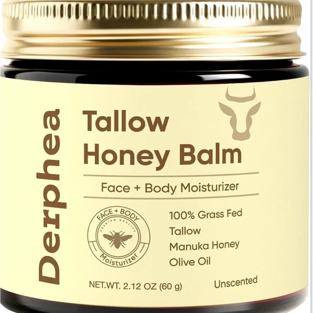 Derphea Tallow Honey Balm Face Body Moisturizer 100% Grass Fed Unscented 2.12oz
